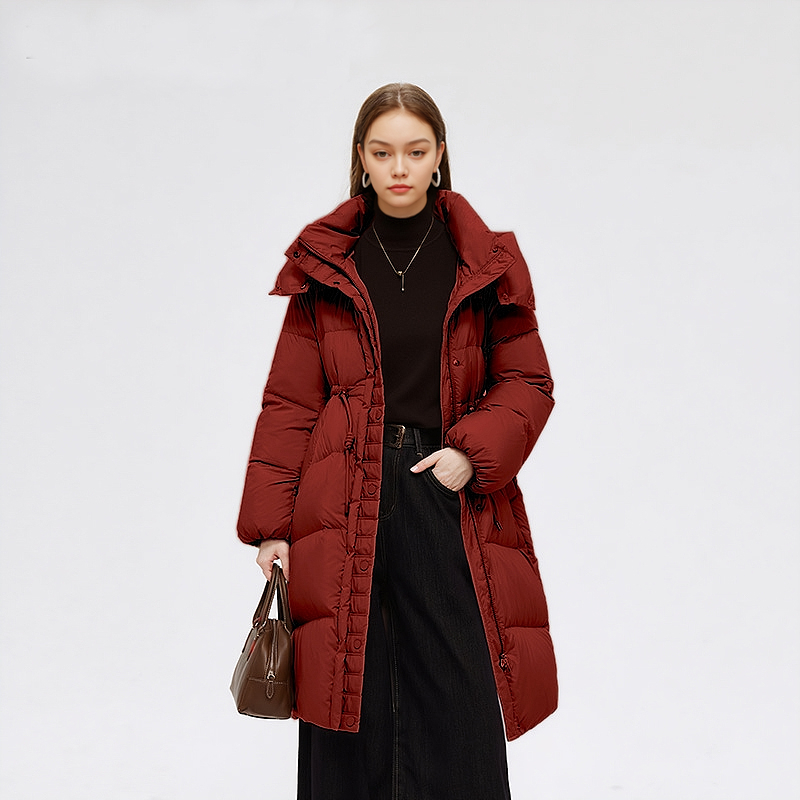 【拉】长袖韩版加厚连帽女休闲风中长款厚款90白鸭羽绒服HSD8F01990