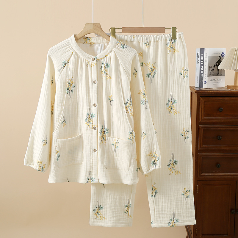 A类100%纯棉四层纱布孕妇睡衣春秋冬季月子服全棉孕期哺乳家居服