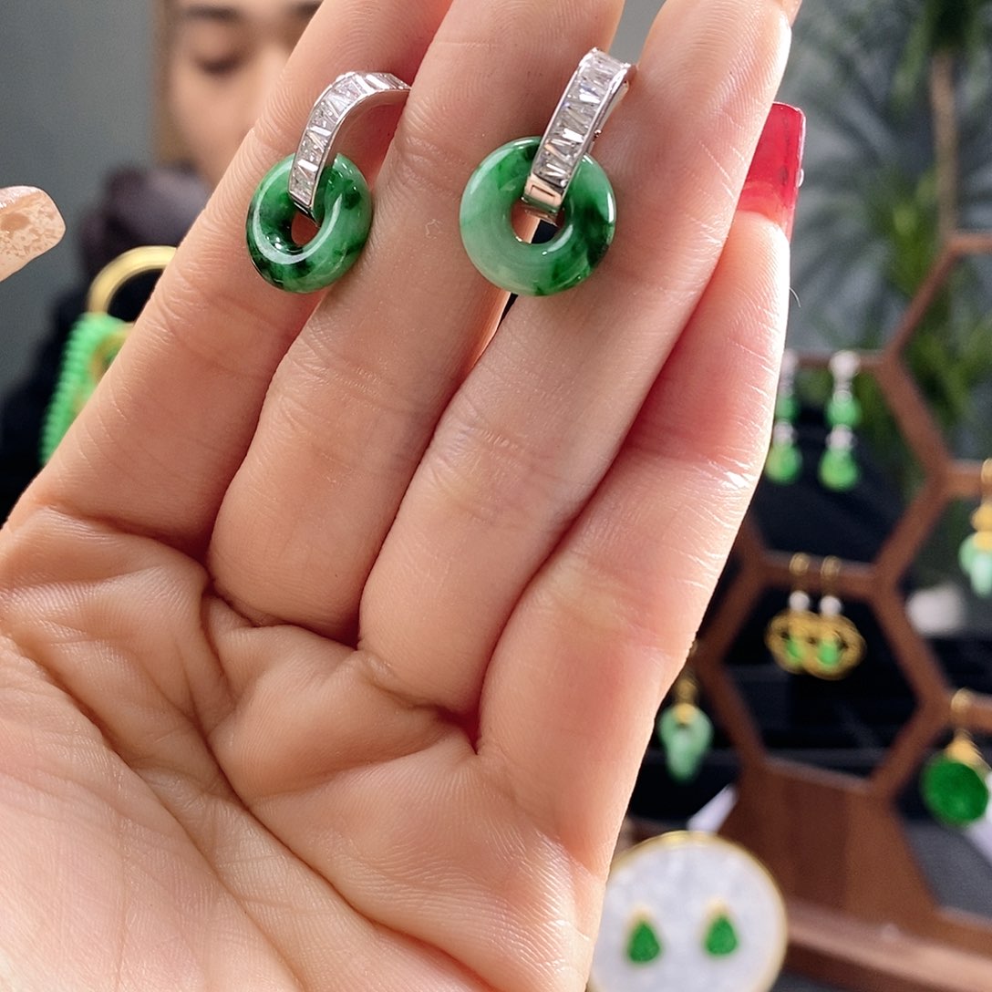 翡翠耳饰银S925镶嵌翡翠