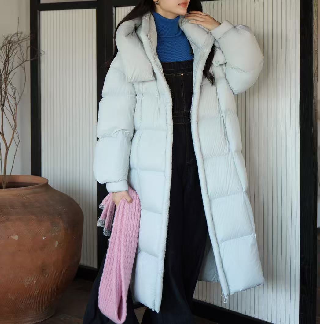 2021号915#纯色气质休闲百搭连帽长款双口袋填充外套