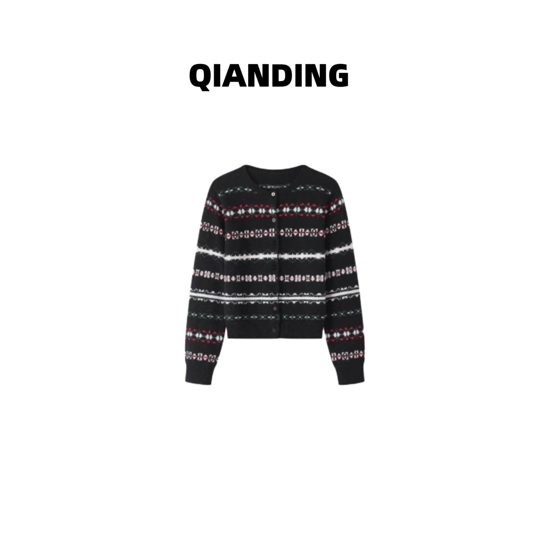 【QIANDING】 “冰岛费尔岛”羊毛混纺单排扣羊毛衫255363