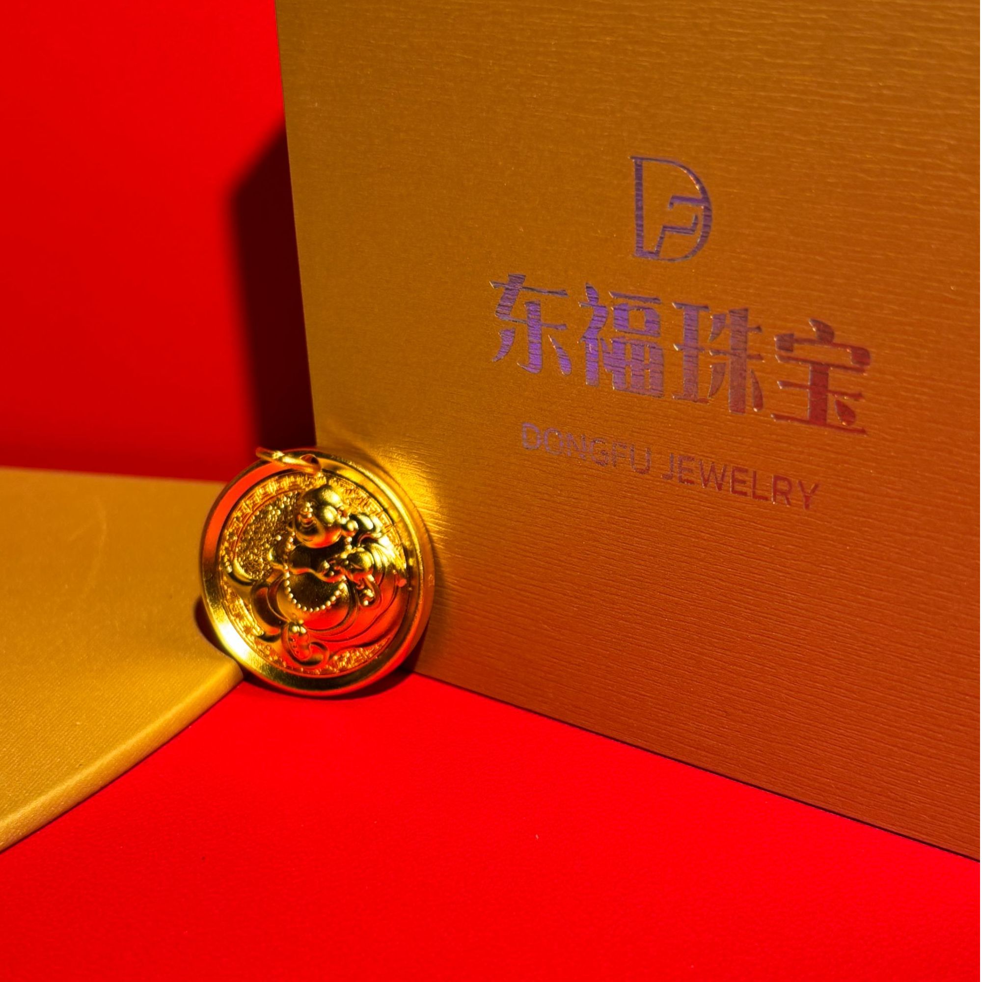 吊坠足银 大肚佛圆牌吊坠时尚女士复古经典金色旋转精美素款