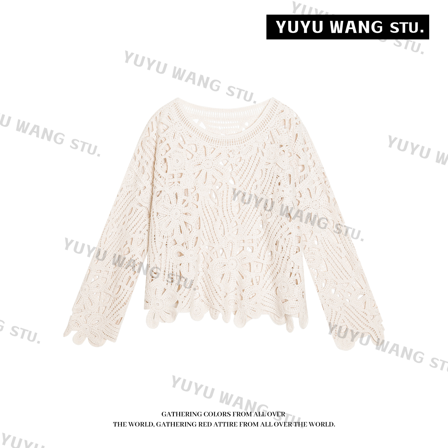 YUYU WANG 【织语】羊毛镂空米色上衣 RBC2FQ189蕾丝