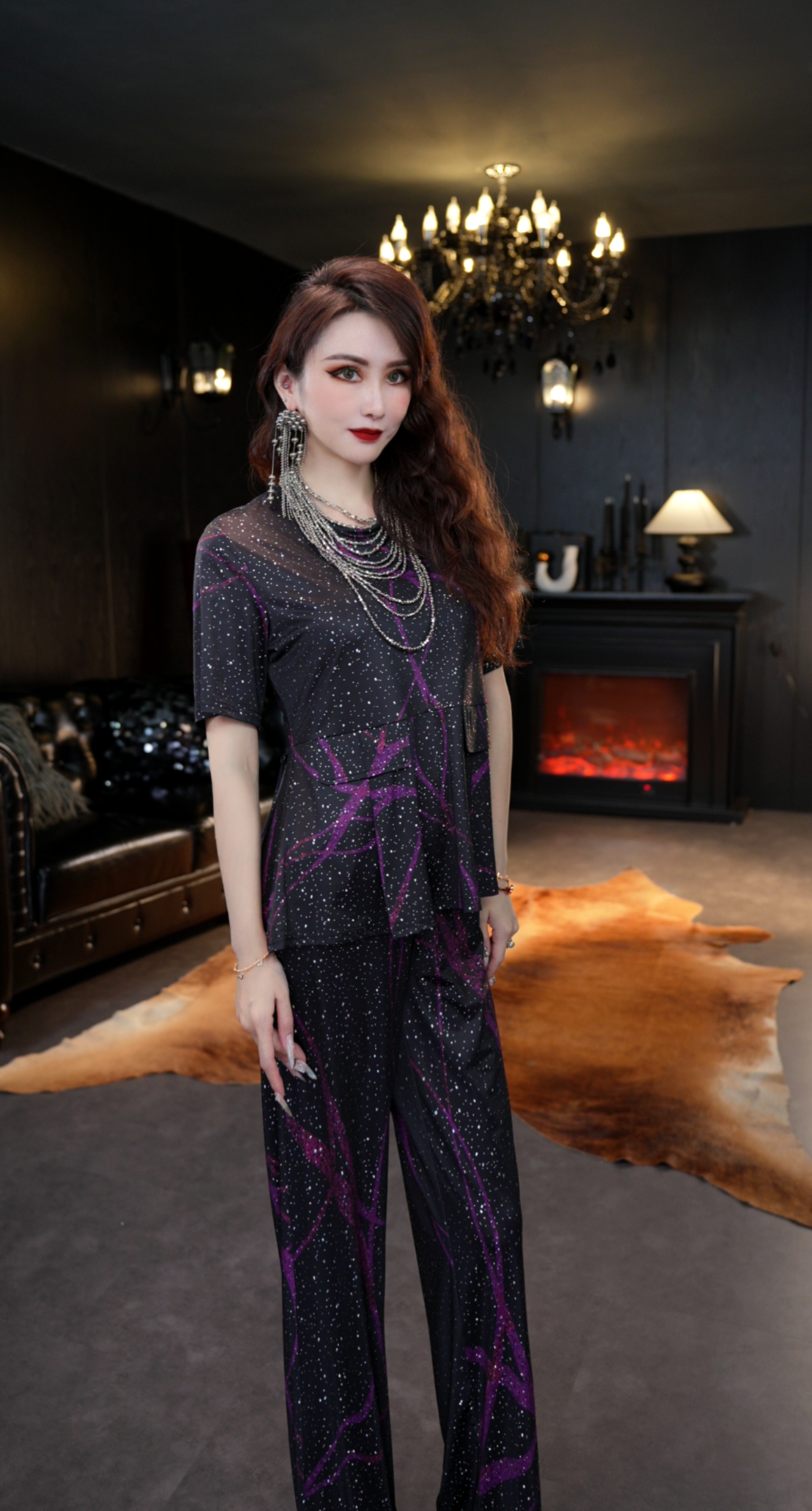 YINGHOU【花花】轻奢夏季气质复古口袋休闲时尚设计师套装66009