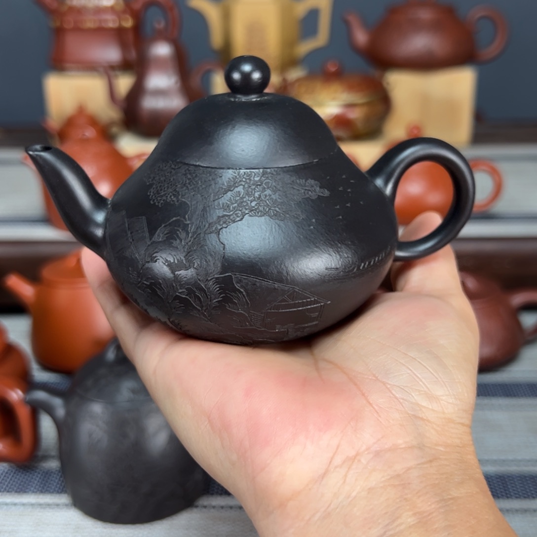 茶壶紫砂官*！梨形朱泥捂灰