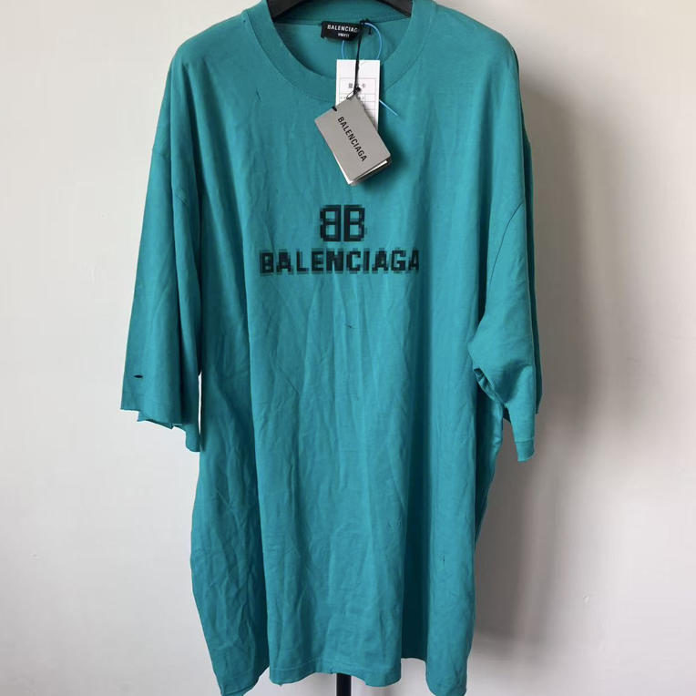 未使用 Balenciaga/巴黎世家 马赛克模糊 BB字母宽松短袖 01448