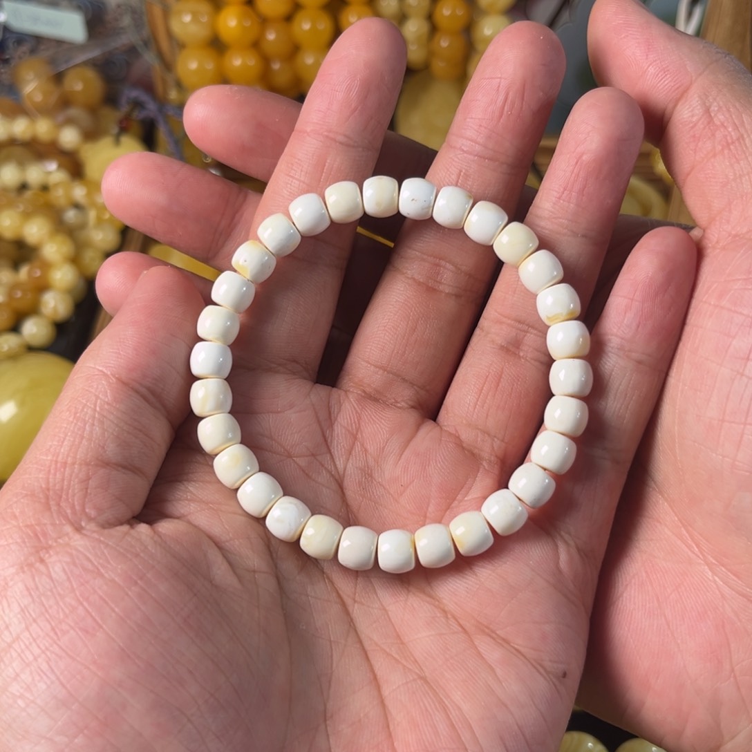 琥珀裸石未镶嵌蜜蜡白蜡同料手串7.6毫米