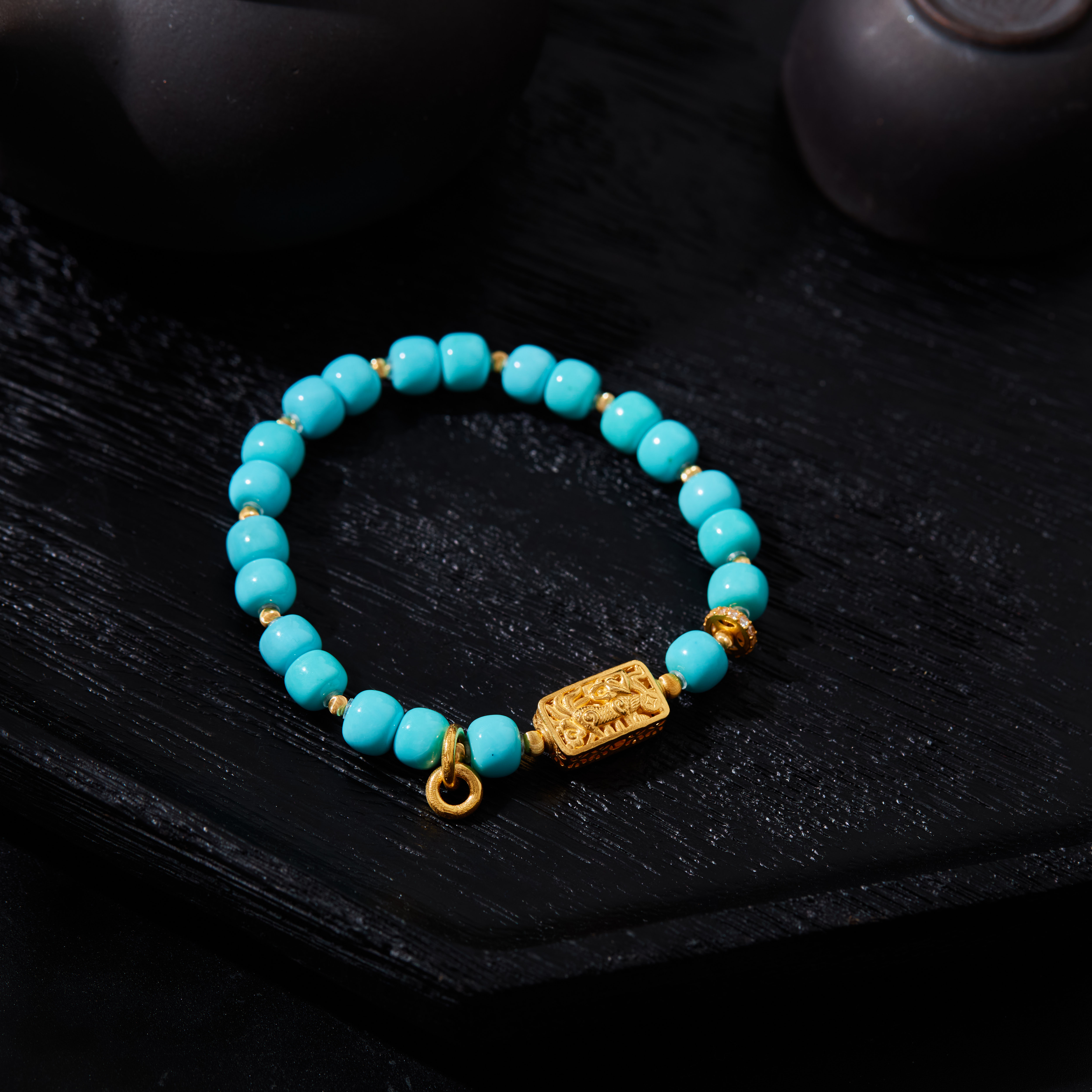 【玉氏珠宝】18K麒麟绿松单圈手串多样性发一#XYGD273247-C