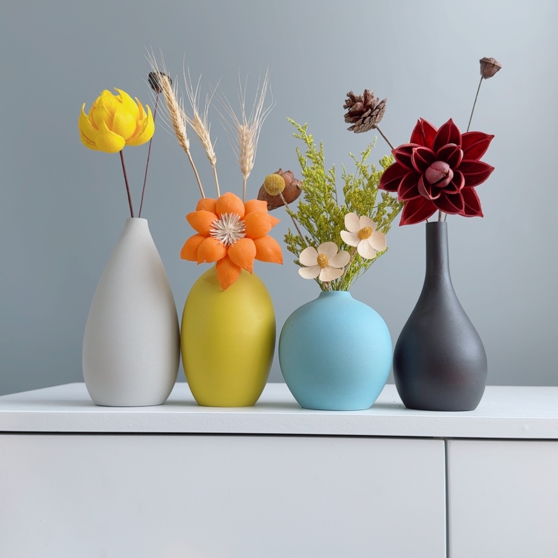 摆件陶瓷小花瓶摆件含花总高约20-30cm
