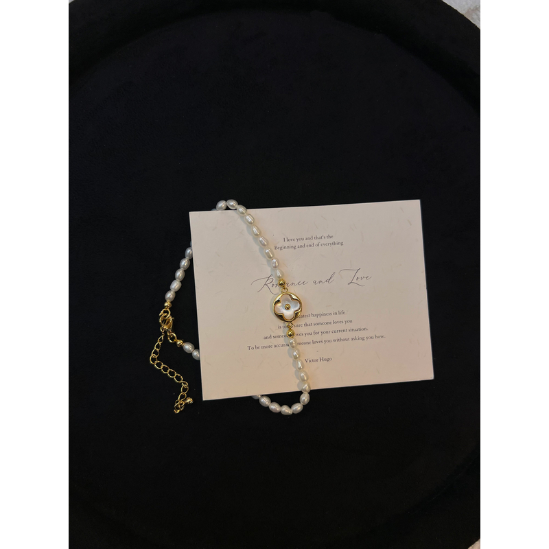 天然淡水珍珠3-4mm经典百搭四叶草手链LH0654