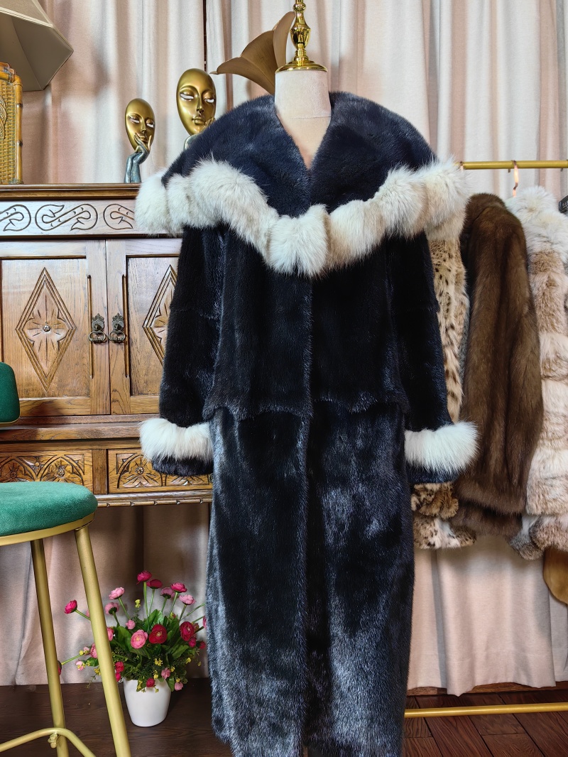ZB80-50外贸品拼色北美披肩领长款外套藏蓝色