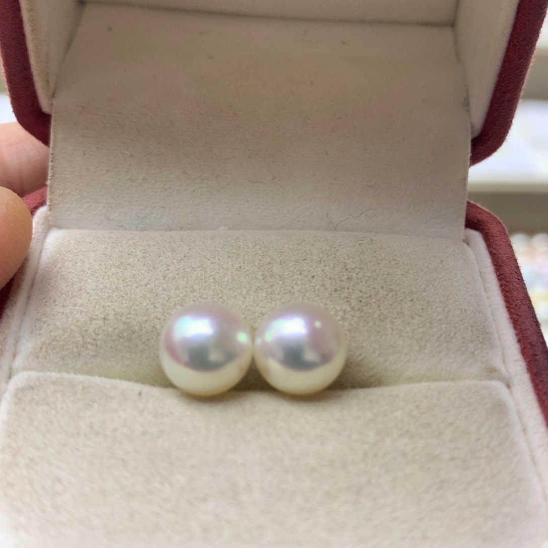 海水珍珠耳饰18K金镶嵌7.5-8akoya素钉