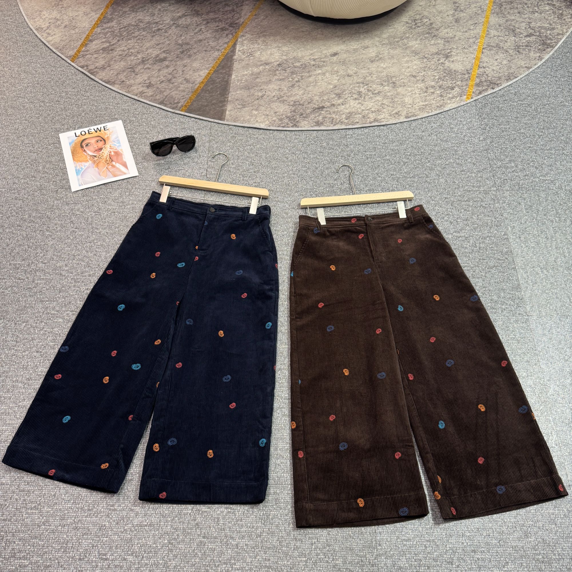 【贾小姐高定】刺绣灯芯绒阔腿八分裤7271阔腿裤裤子宽松秋冬百搭