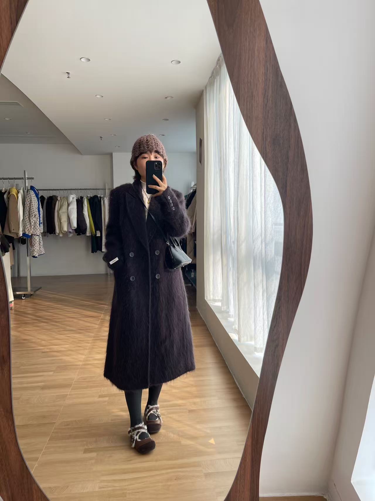 小个子韩系气质长款西装拉绒大衣