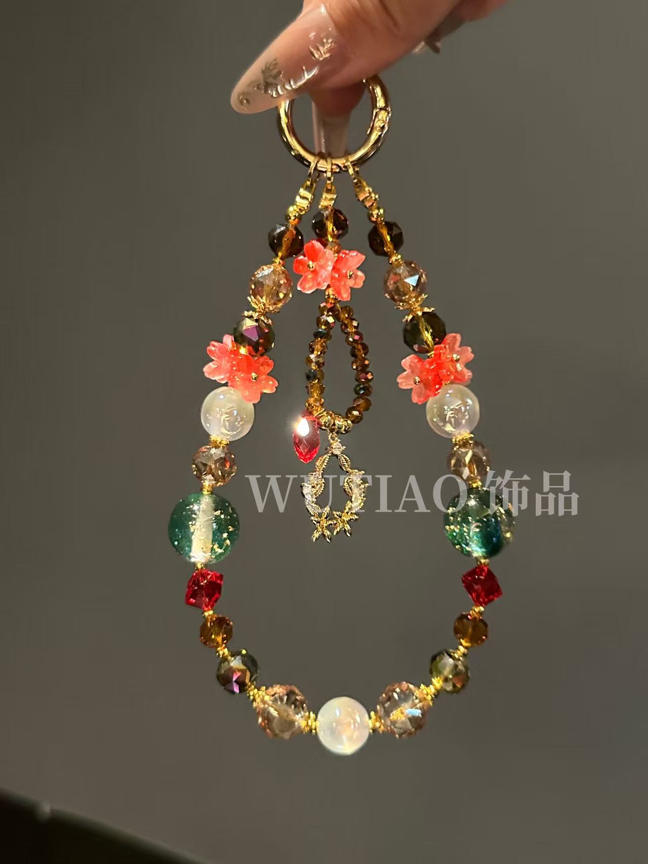 S28【国色芳华】五条家水晶巨闪串珠DIY手机链 装饰链防丢 送女生款