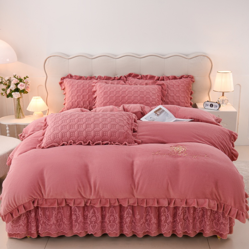 【山茶花】高定铂金绒四件套床盖加绒四件套牛奶绒有机氧绒四件套