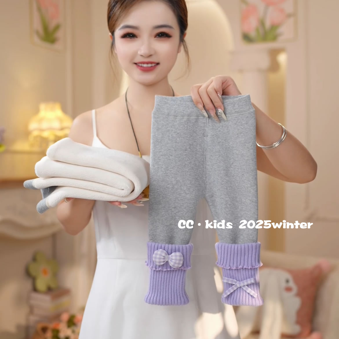 【加厚800克】儿童装女童宝宝可爱时尚蝴蝶结裤脚加绒打底裤251106