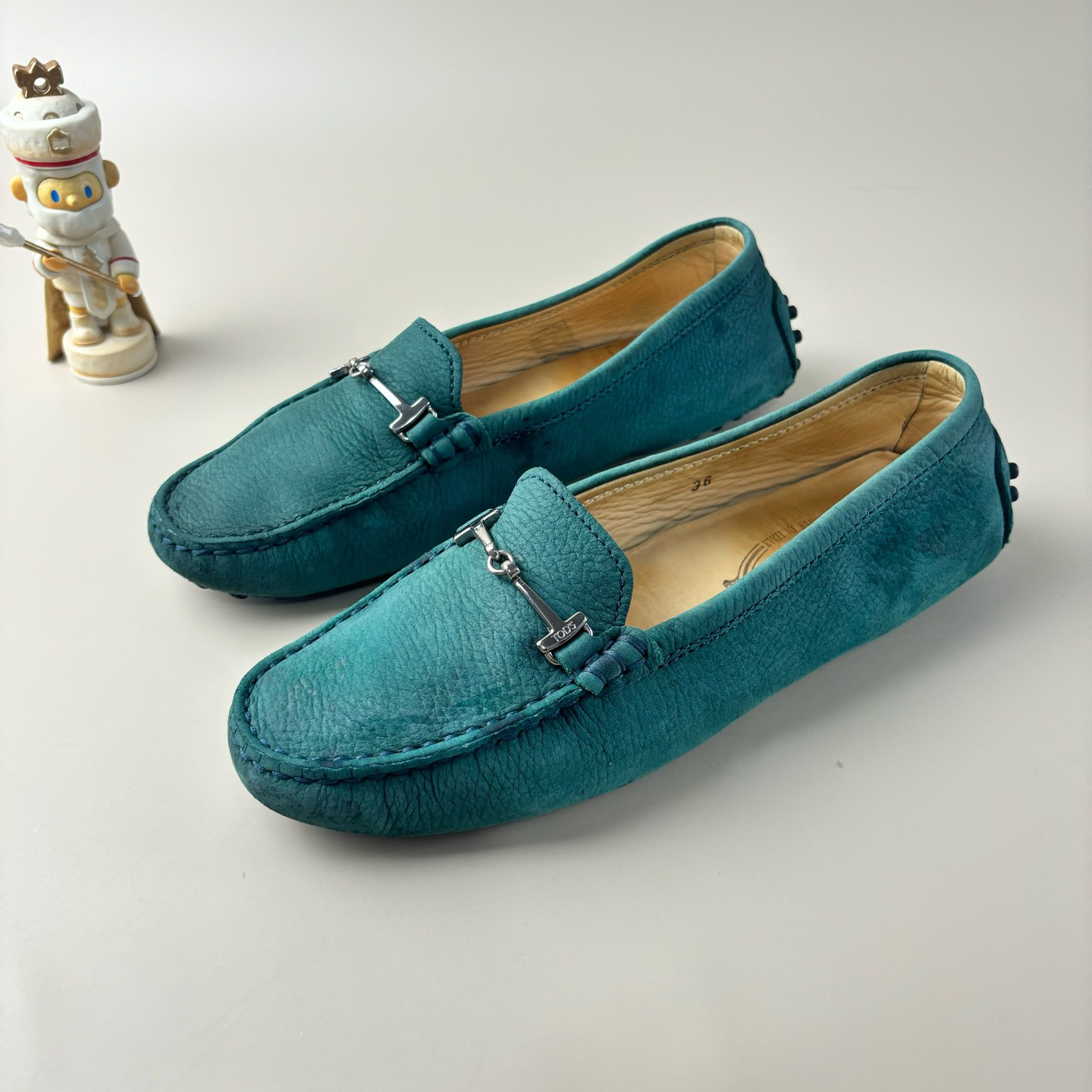 90新 TOD’S/托德斯 墨绿色马衔扣低跟鞋 36码YLP3073