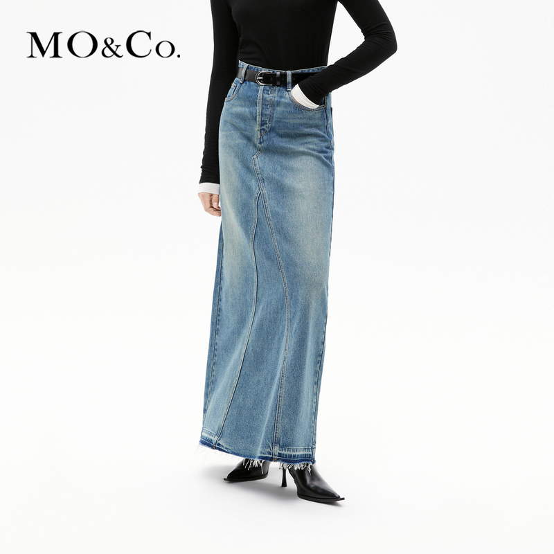 【赵老板专属】MOCO冬烂边高腰土耳其棉牛仔半身裙MBC4SKT013