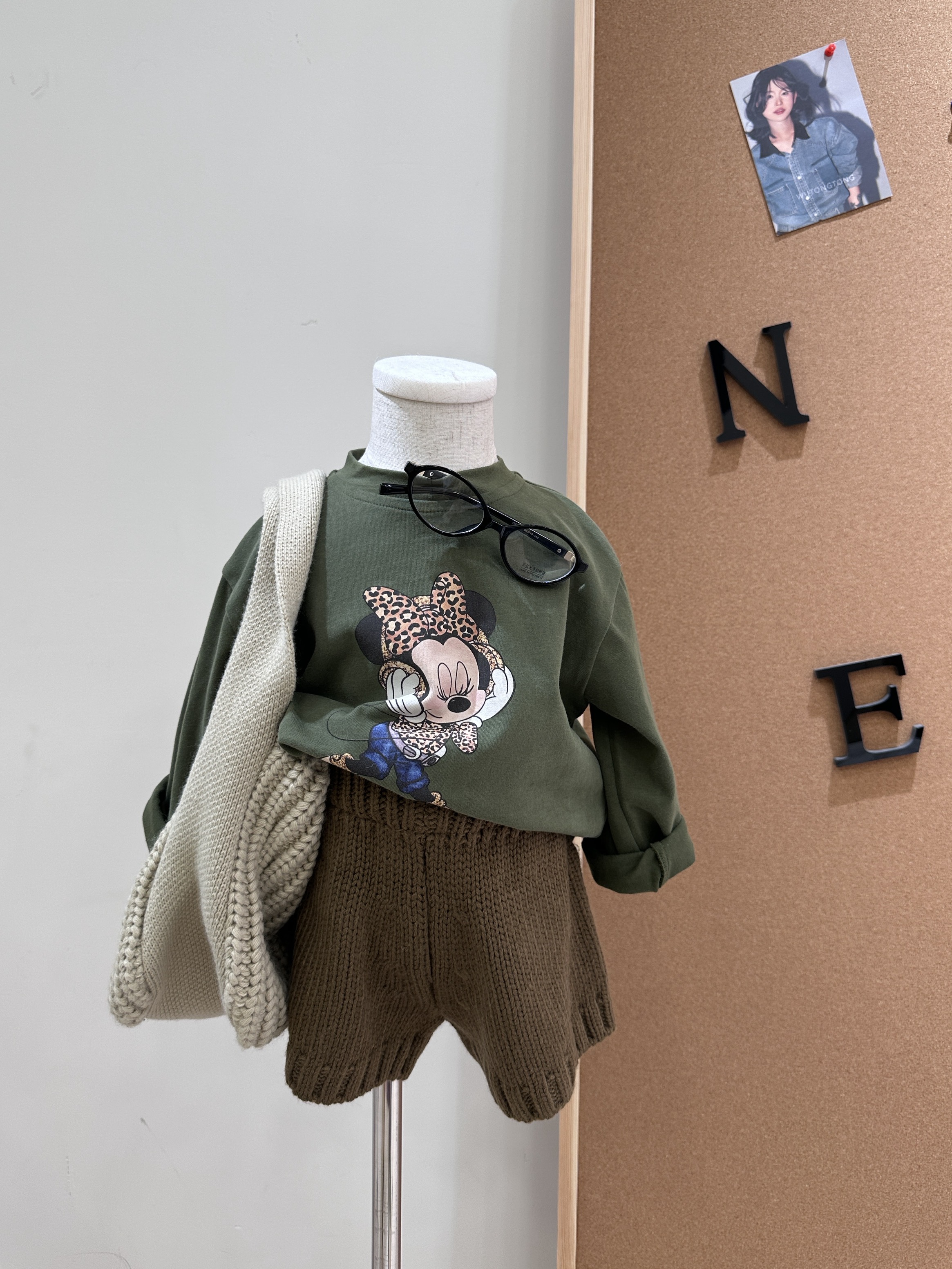 Bmy2025at 女童秋季新款韩版卡通印花长袖T休闲毛线短裤套装