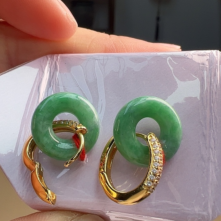 翡翠耳饰银S925镶嵌耳饰