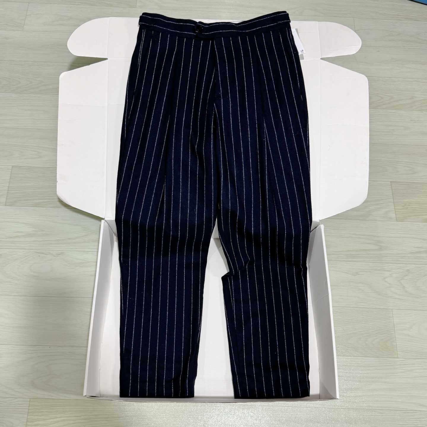 老钱风条纹羊毛裤西班牙男女原单复古打褶正装裤可调节腰休闲裤