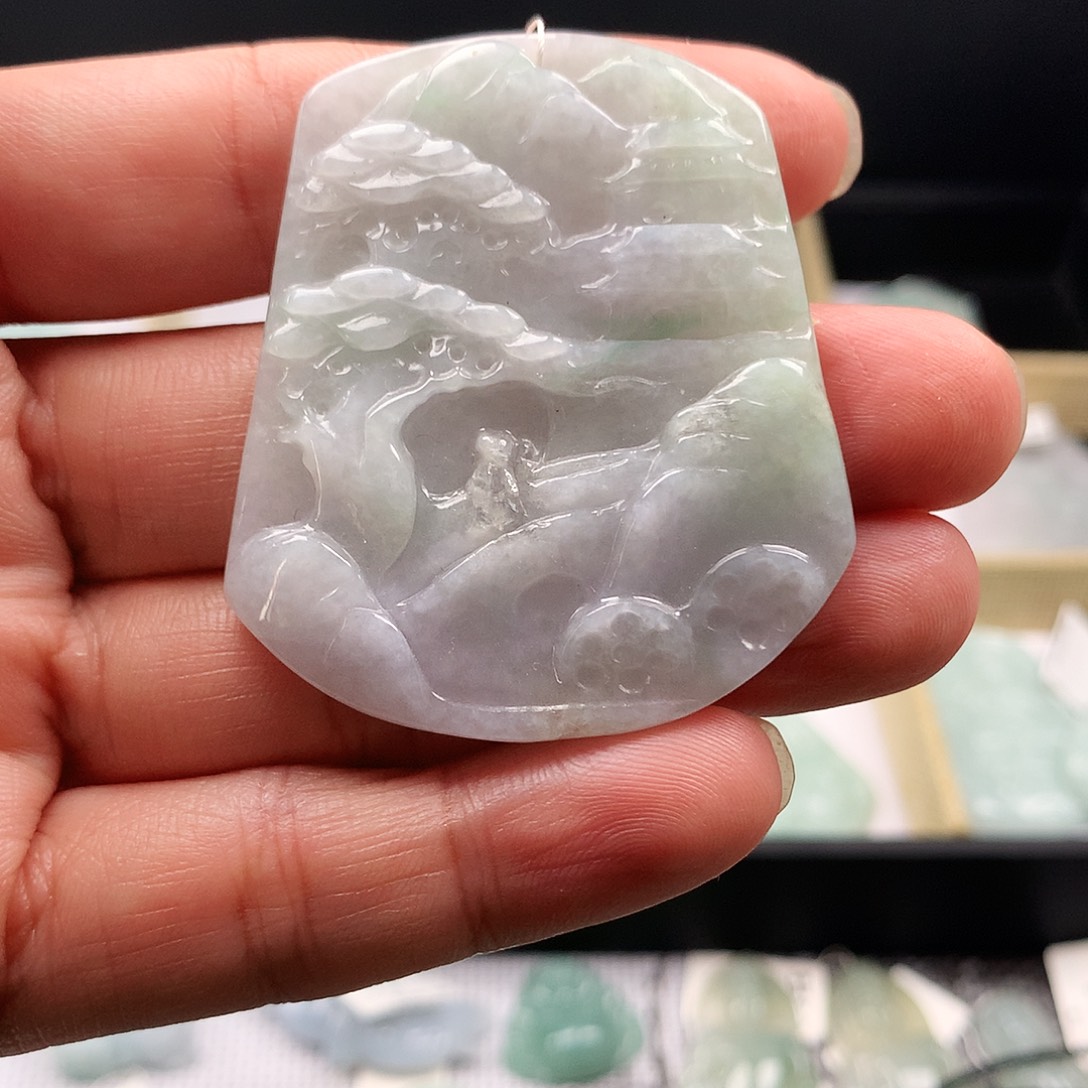 翡翠未镶嵌吊坠(不含链)26山水牌