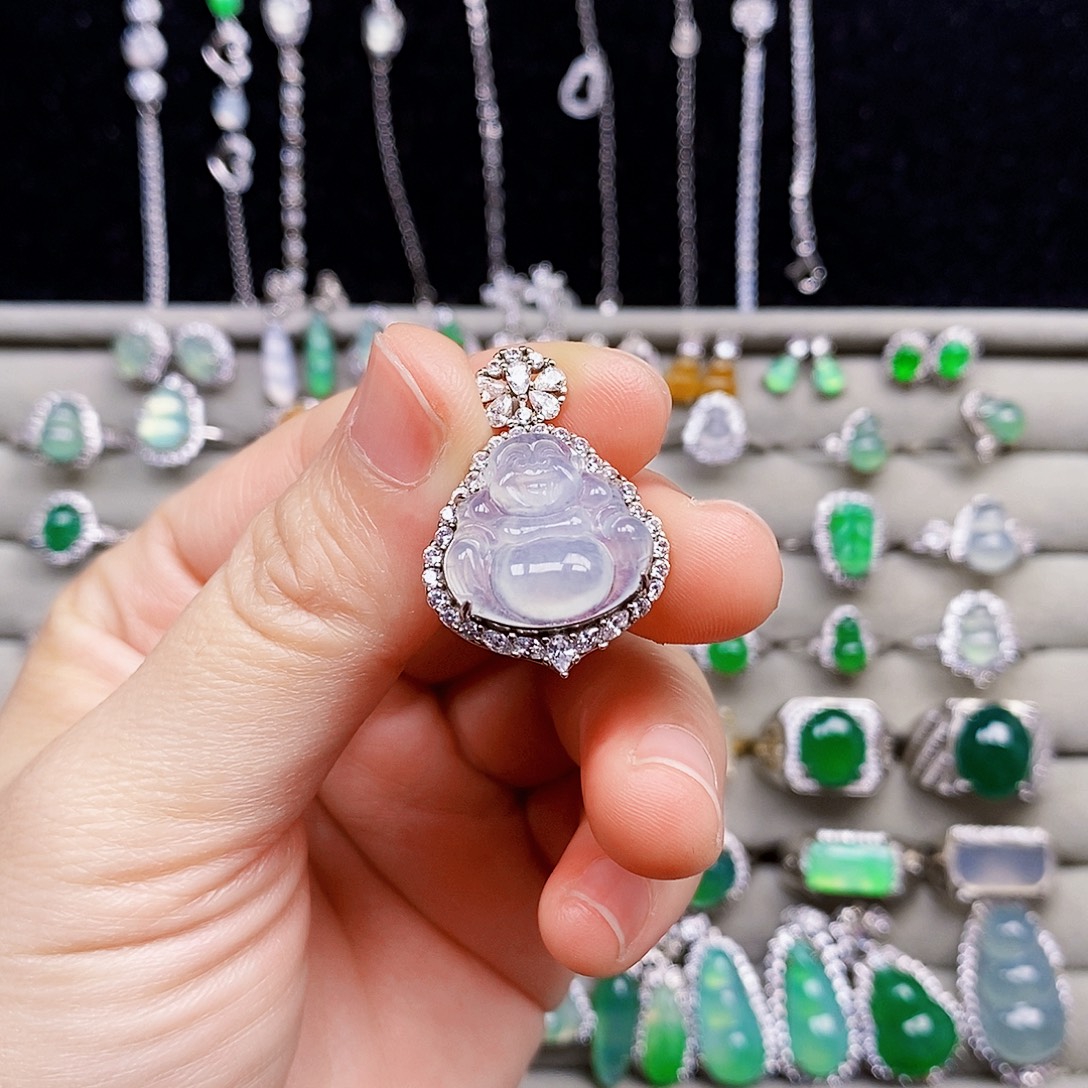 翡翠银S925镶嵌颈饰佛公