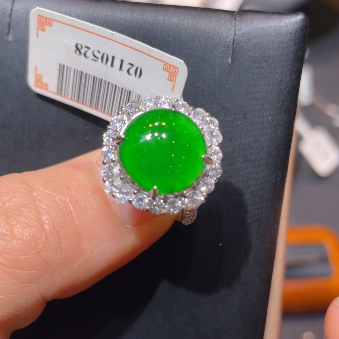 翡翠银S925镶嵌颈饰戒指