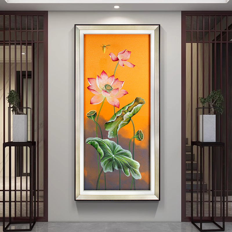 【银河】荷花装饰画高端织锦绣入户走廊过道挂画80*160