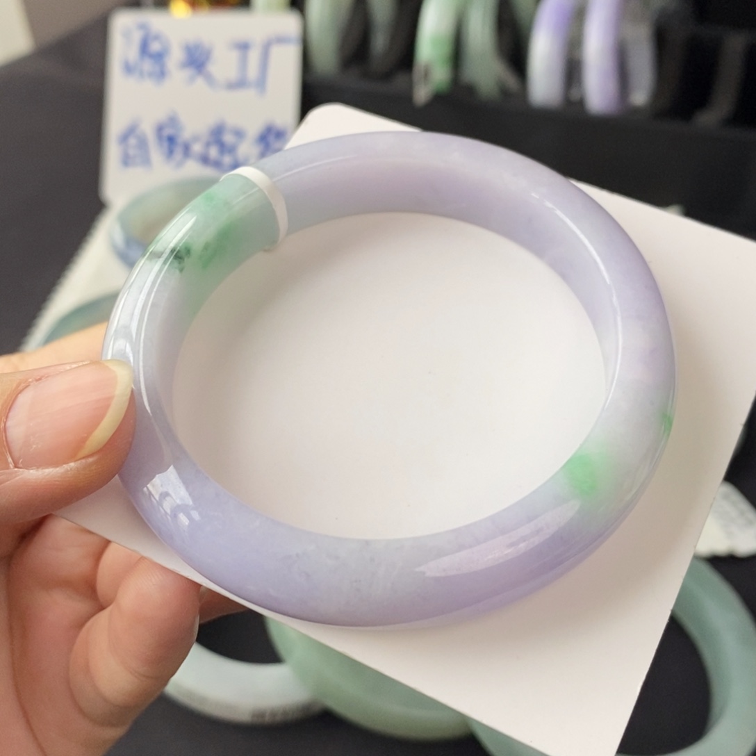 翡翠未镶嵌手镯春彩58.2