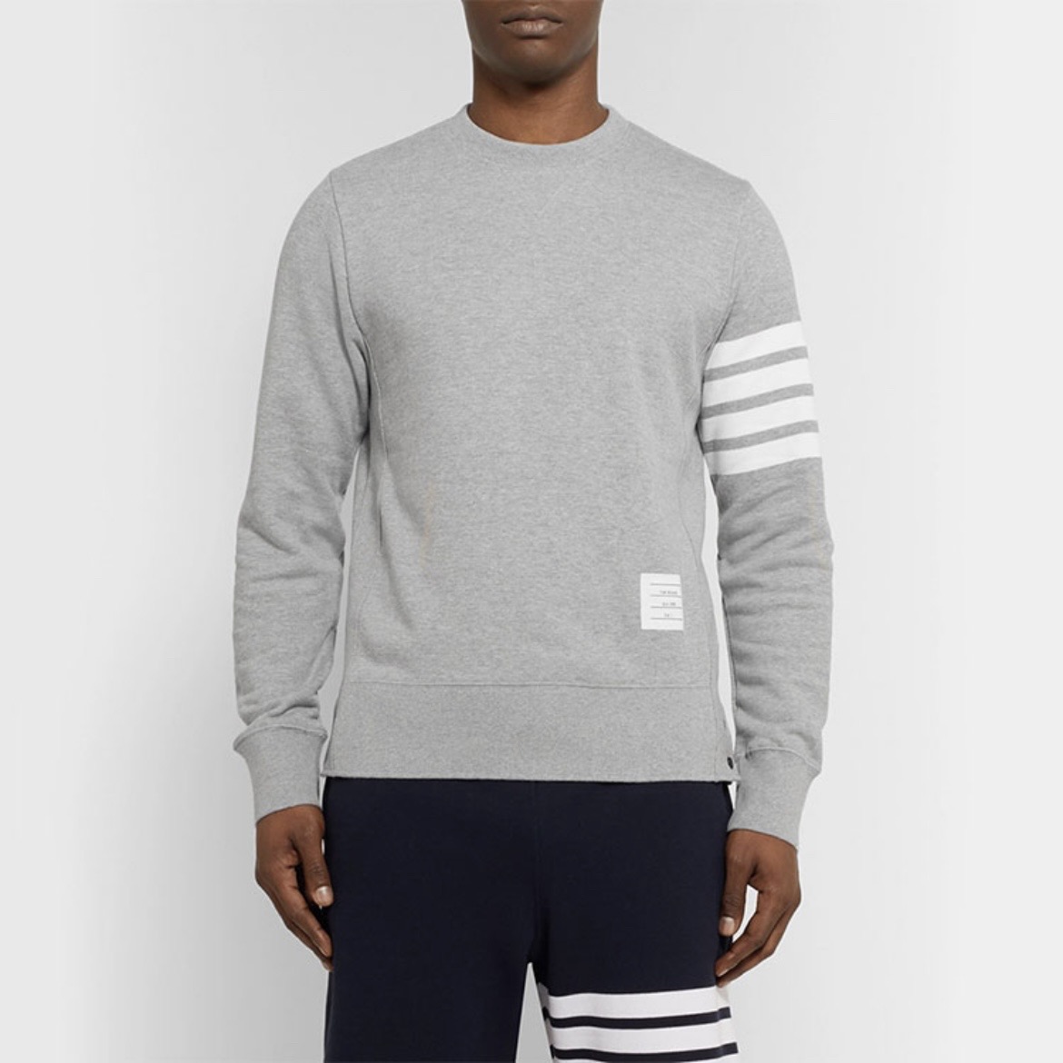 99新 THOMBROWNE 1477/灰色Logo贴标条纹圆领套头卫衣/4码/99新
