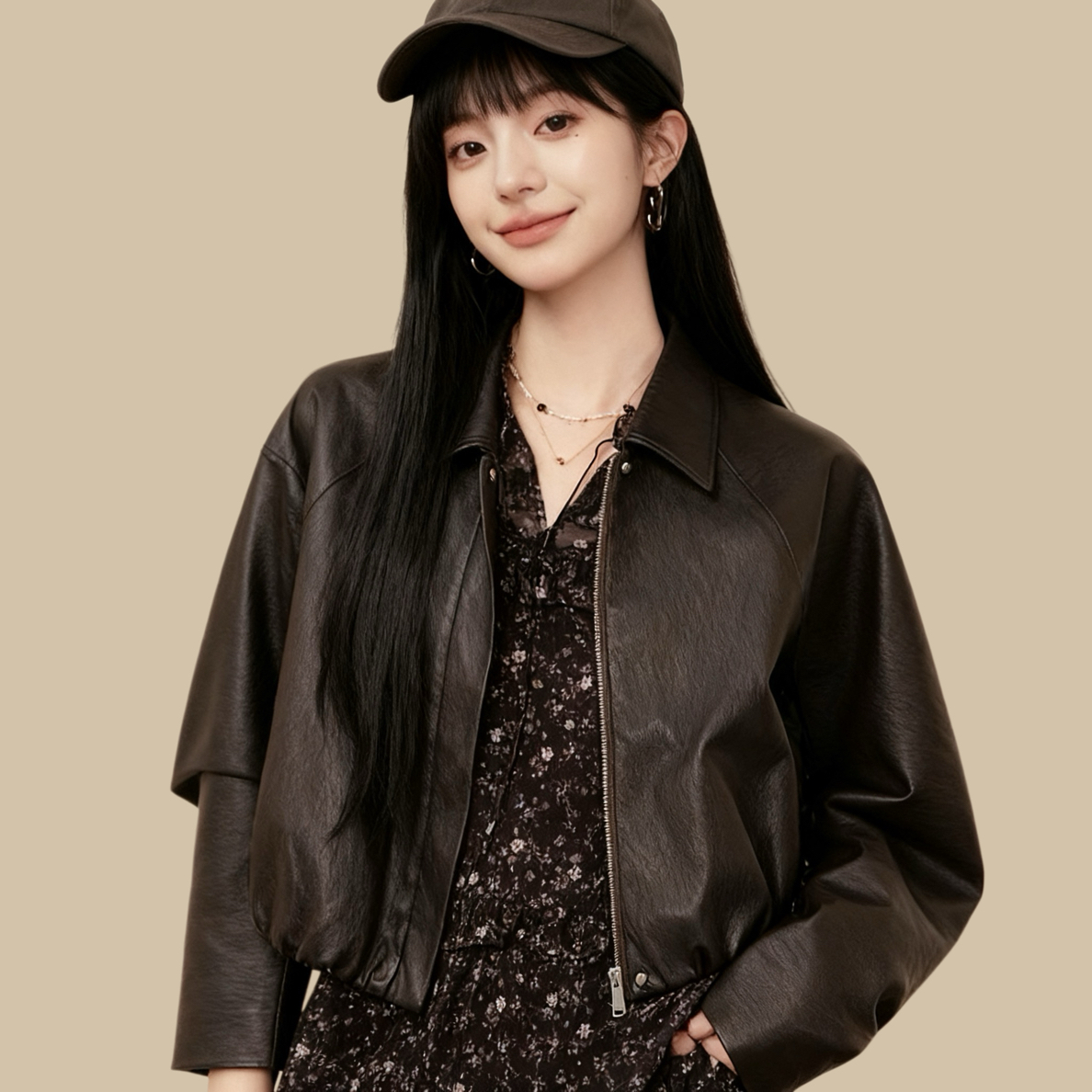 诗家 港风复古宽松短款小个子显瘦pu机车皮衣夹克外套女10731