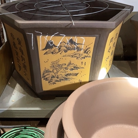 紫砂花盆高六方盆一只