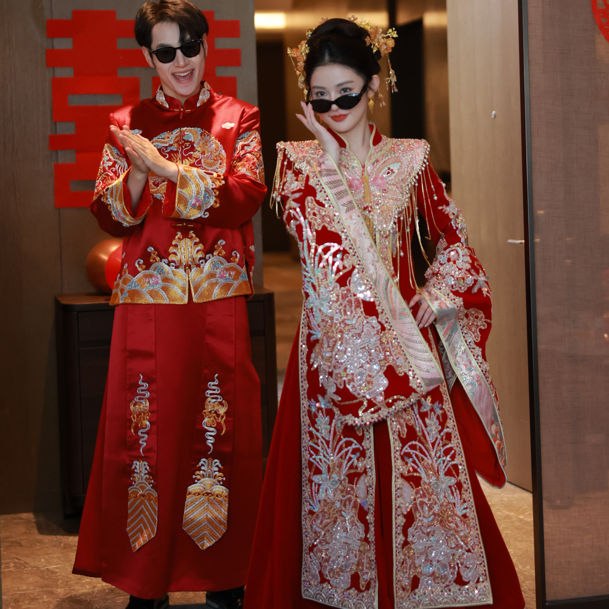 高端中式新娘婚服2025新款 V领结婚秀禾服出门嫁衣龙凤褂秋冬