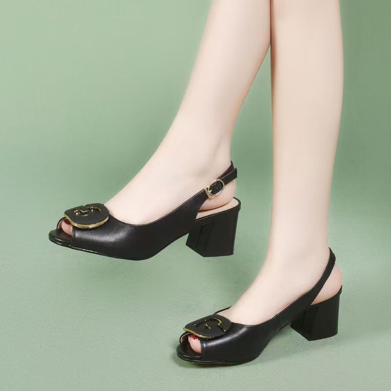 【欧伦啄木鸟】鱼嘴凉鞋女2025年新款夏季露趾百搭一字带中高跟女鞋