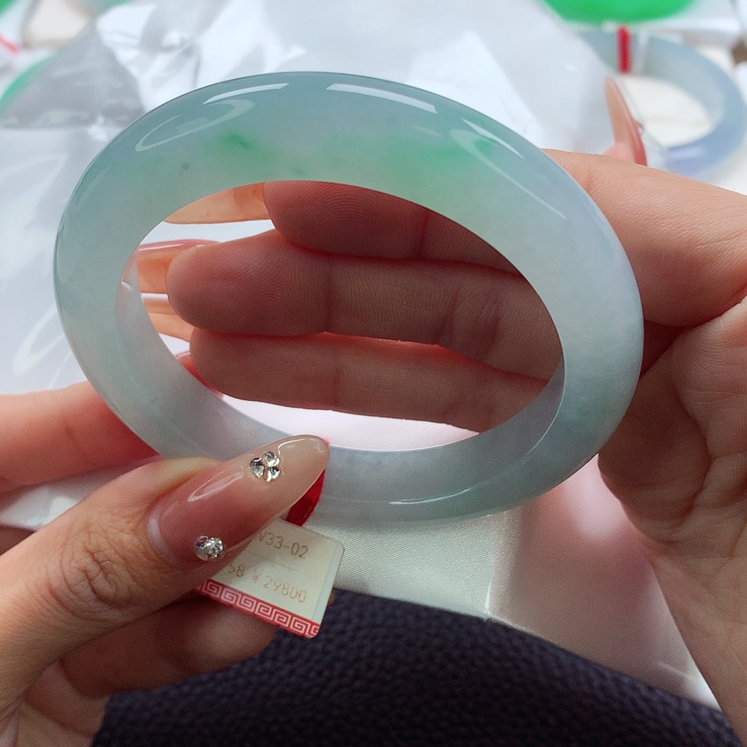 翡翠手镯未镶嵌57.58.59冰晴飘金丝绿 种老肉细