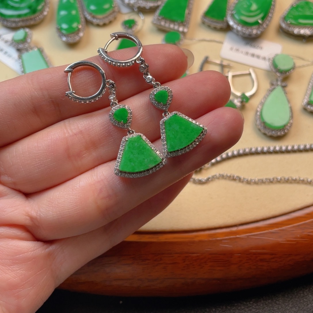 翡翠吊坠(不含链)银S925镶嵌耳坠