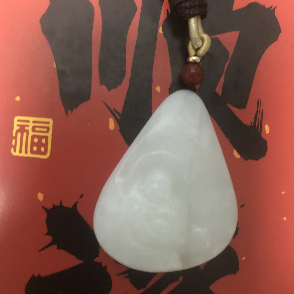 微瑕捡漏俄和田玉吊坠脂白开心佛公抖音基地质检