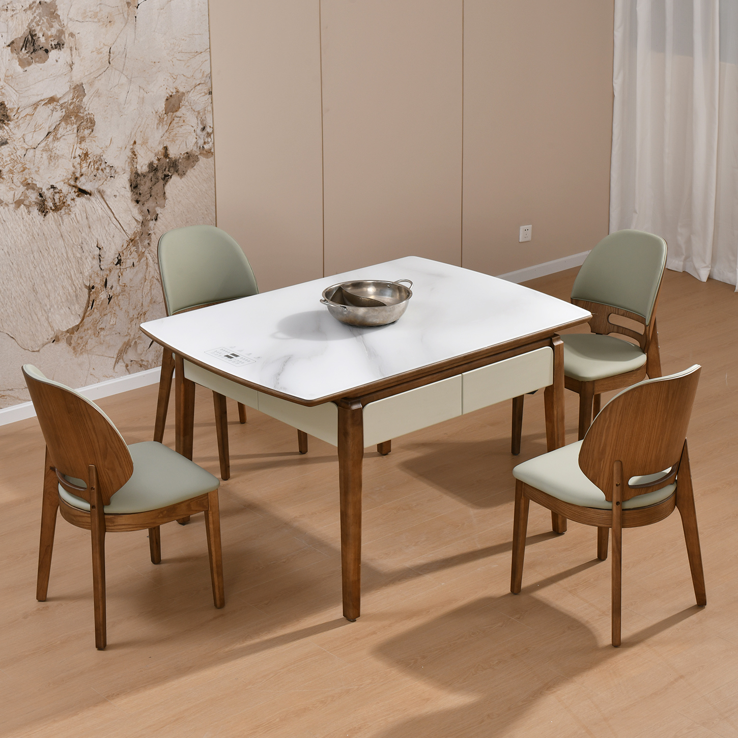 电磁炉火锅多功能娱乐桌餐桌两用小户型实木全自动娱乐饭桌家用