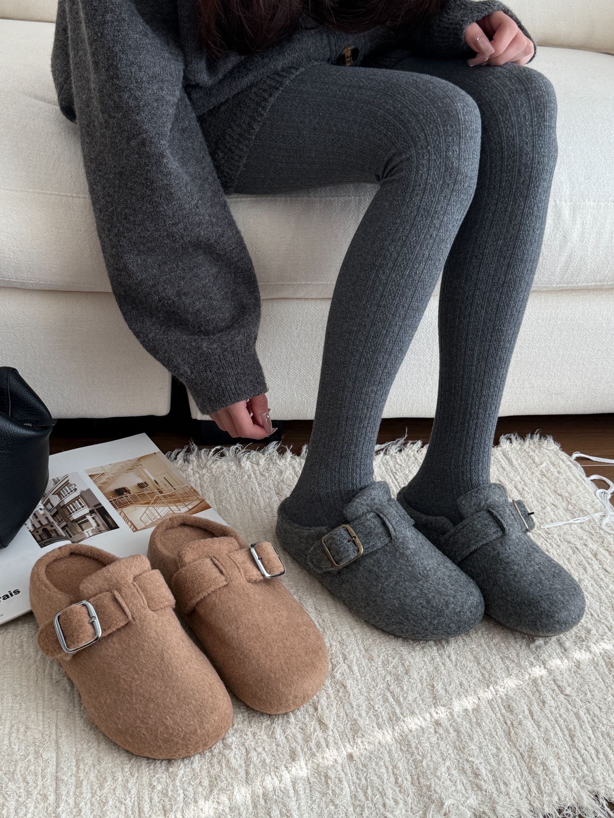 冬季韩版简约勃肯鞋子格雷西女款厚底包头拖鞋加绒加厚保暖一脚蹬