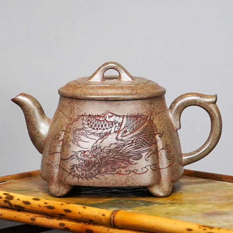 宜兴名家紫砂壶纯手工茶壶家用茶具原矿龙背青清趣四足H2761408