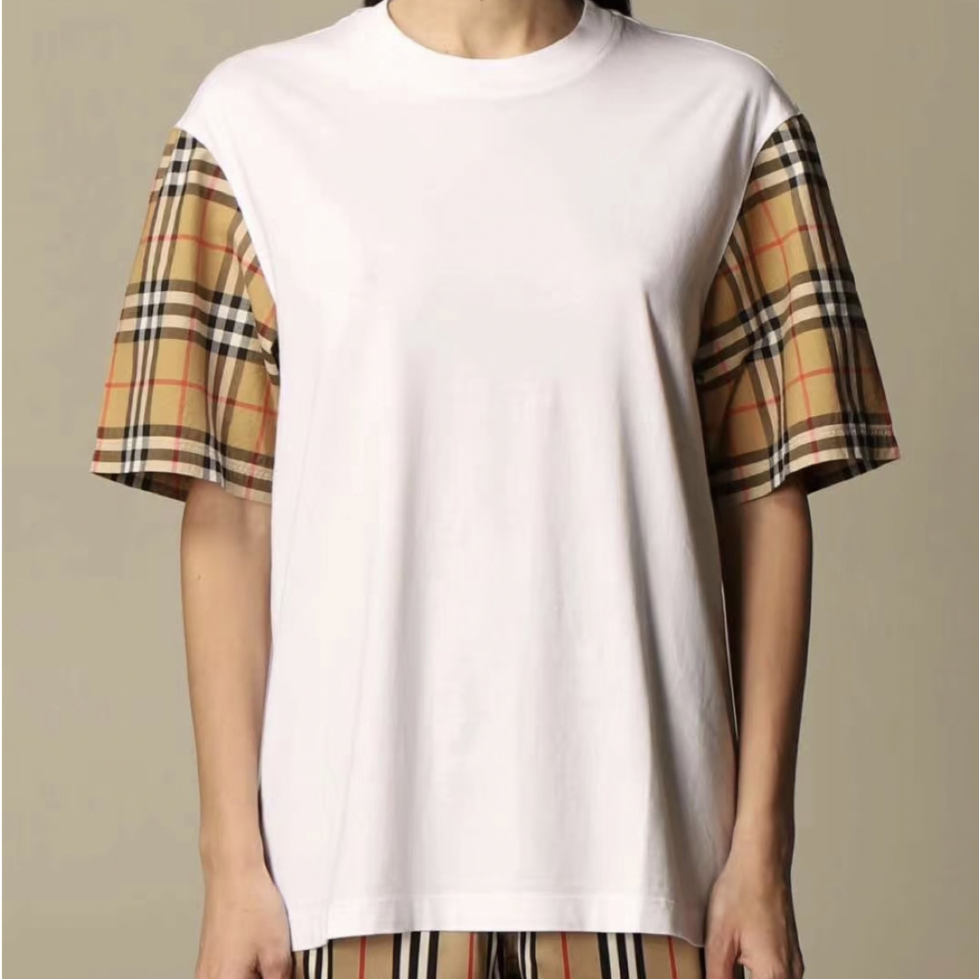 99新 BURBERRY/博柏利 胸围50衣长67 S码 格纹拼接短袖 M1078