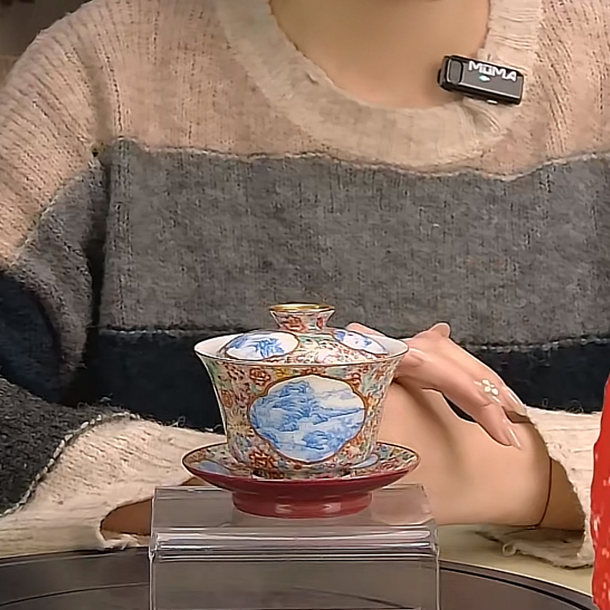 收藏/古玩清珐琅彩山水风景图三才盖碗