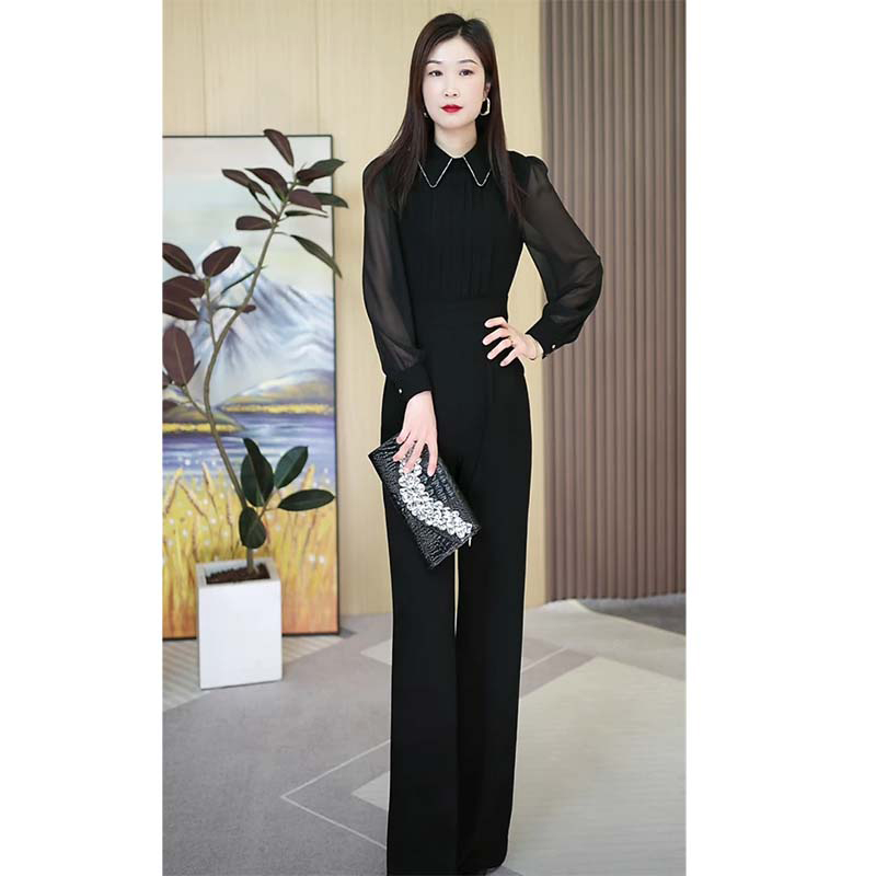 高腰春秋款连体衣长裤时尚女装修身直筒裤名媛显瘦直筒裤D3163