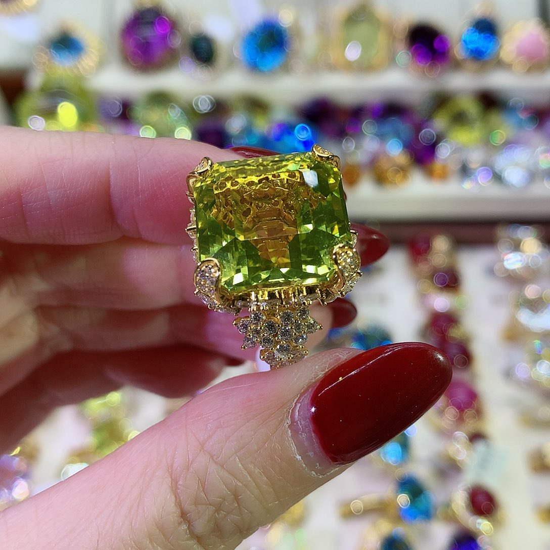 黄晶戒指银S925镀金镶嵌