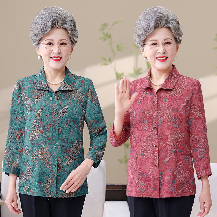 奶奶女装2025年薄款上衣衬衣衬衫70衣服60洋气老太太老人妈妈外套