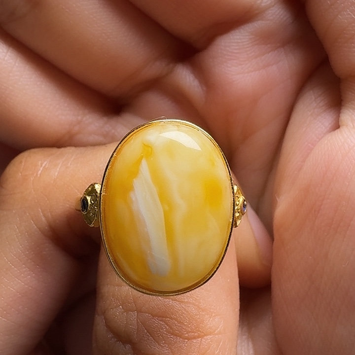 蜜蜡银S925镶嵌戒指戒指