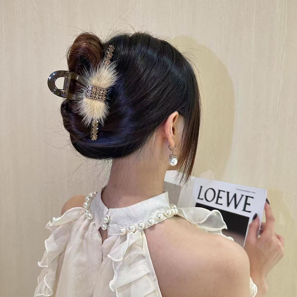 XFS-017 [卡其色大方糖]轻奢洋气抓夹鲨鱼夹头饰气质半扎发发卡