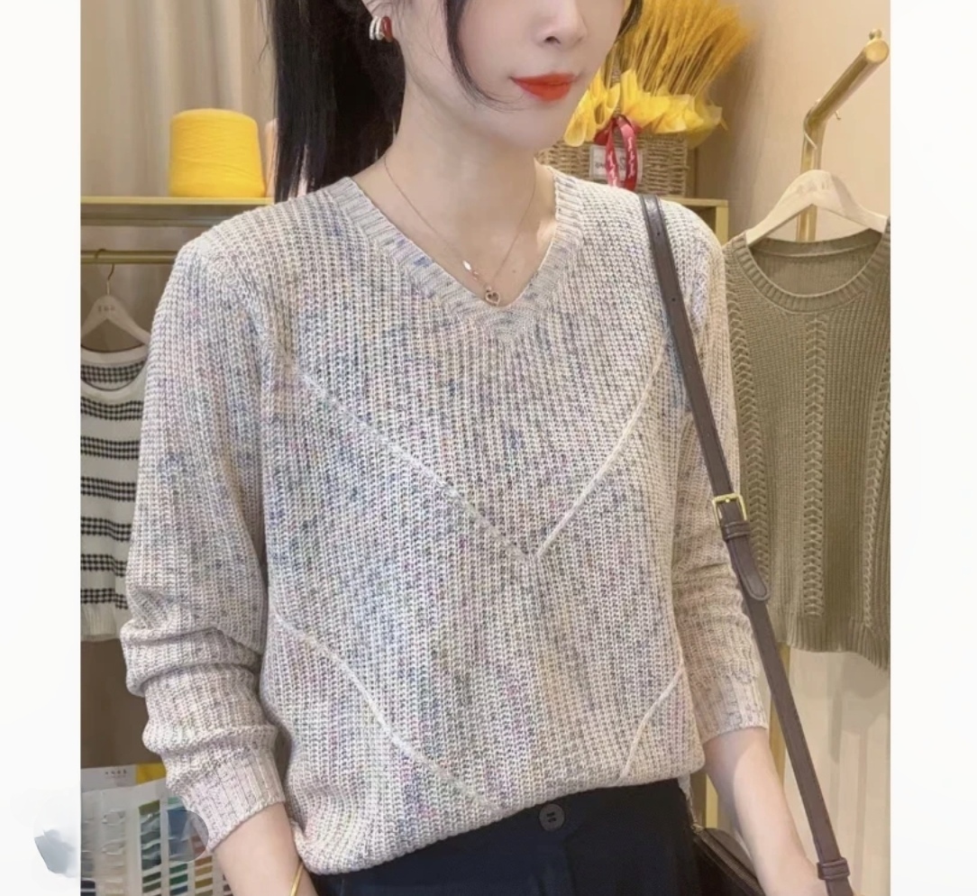 2025早春新款V领韩版彩色慵懒棉衫百搭女士宽松显瘦针织